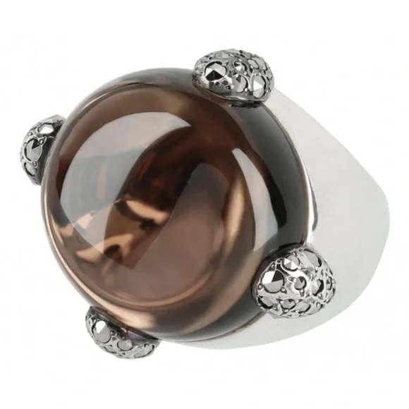 Pomellato 67 smoky quartz/marcasite sterling silver Griffes ring size 6, Italy